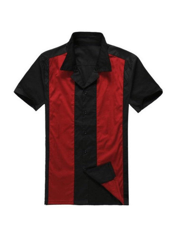 Vintage Style Bowling Shirt Red Twin Panel