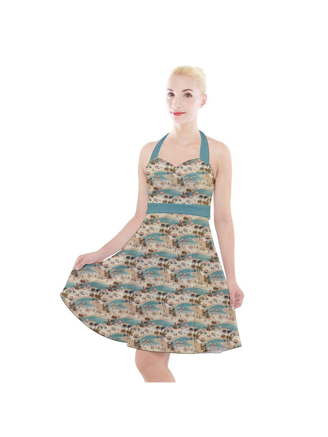 Vintage Vacation Halter Party Swing Dress
