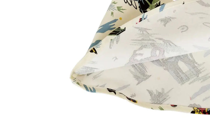 Close-up of the colorful fabric design featured in the Western Cowboy Flared Skirt.