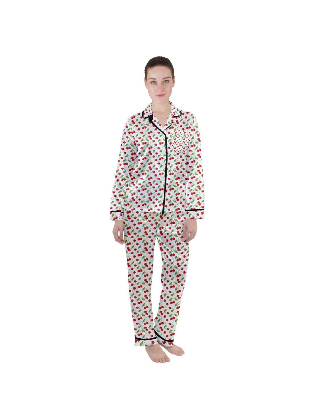 White Cherries Women's Long Sleeve Satin Pyjamas Set