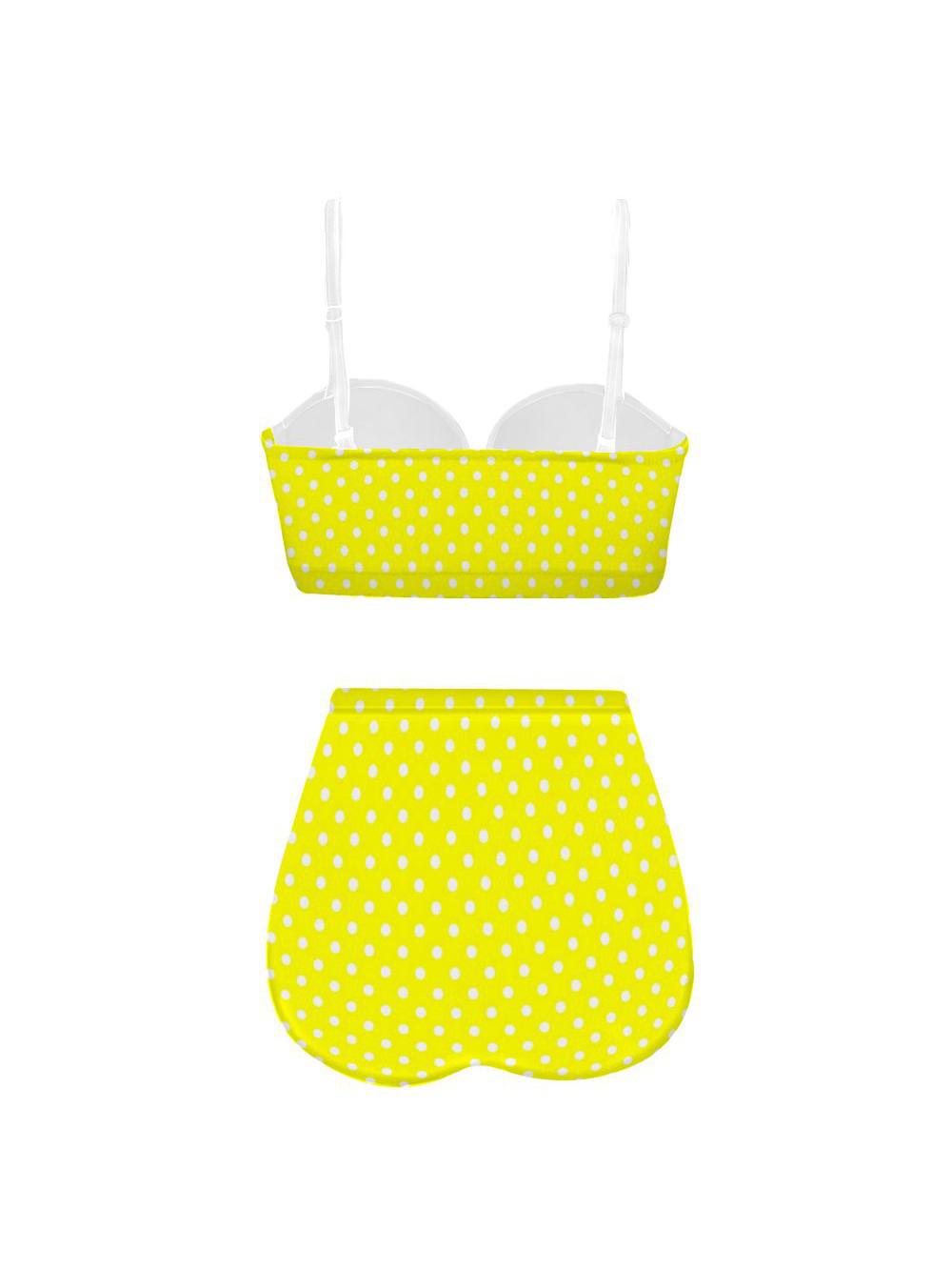 Yellow Polkadot High Waist Retro Bikini