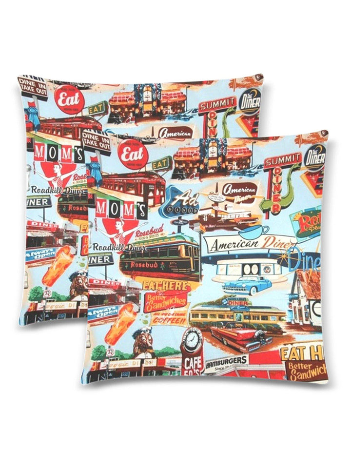 American Diner Throw Pillow Cover 18"x 18" (Twin Sides) (Set of 2)