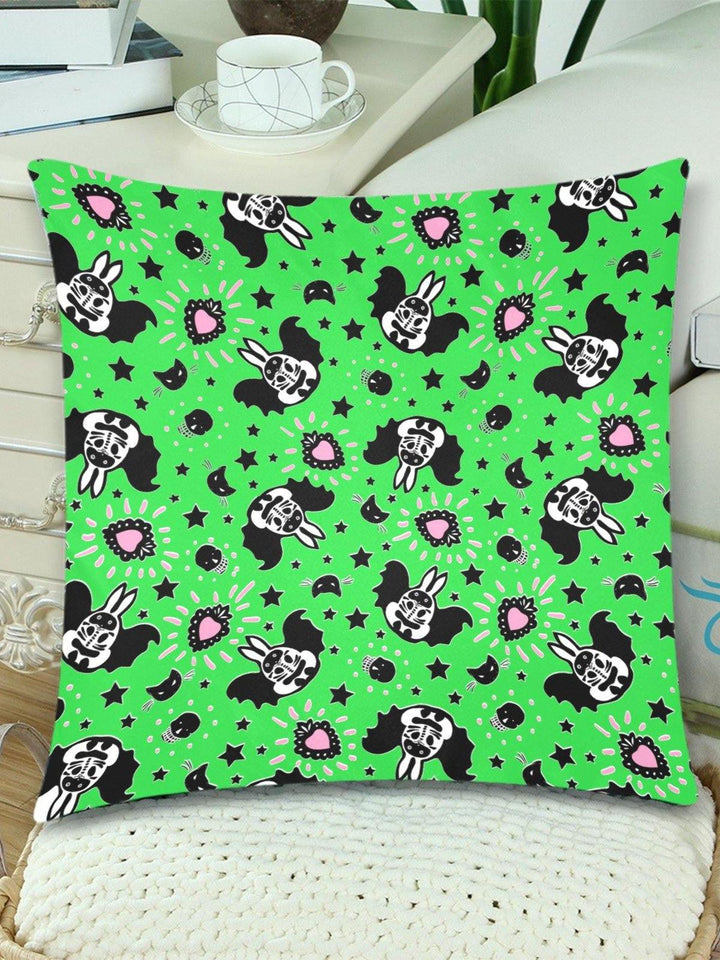 Bunny Bats Green Throw Pillow Cover 18"x 18" (Twin Sides) (Set of 2)