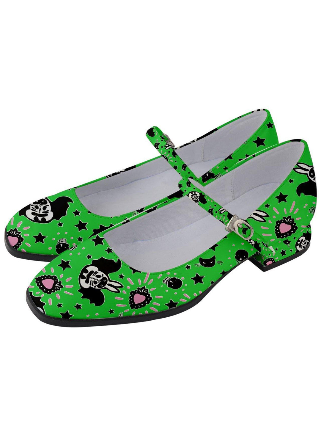 Bunny Bats Monster Green Women's Mary Jane Shoes