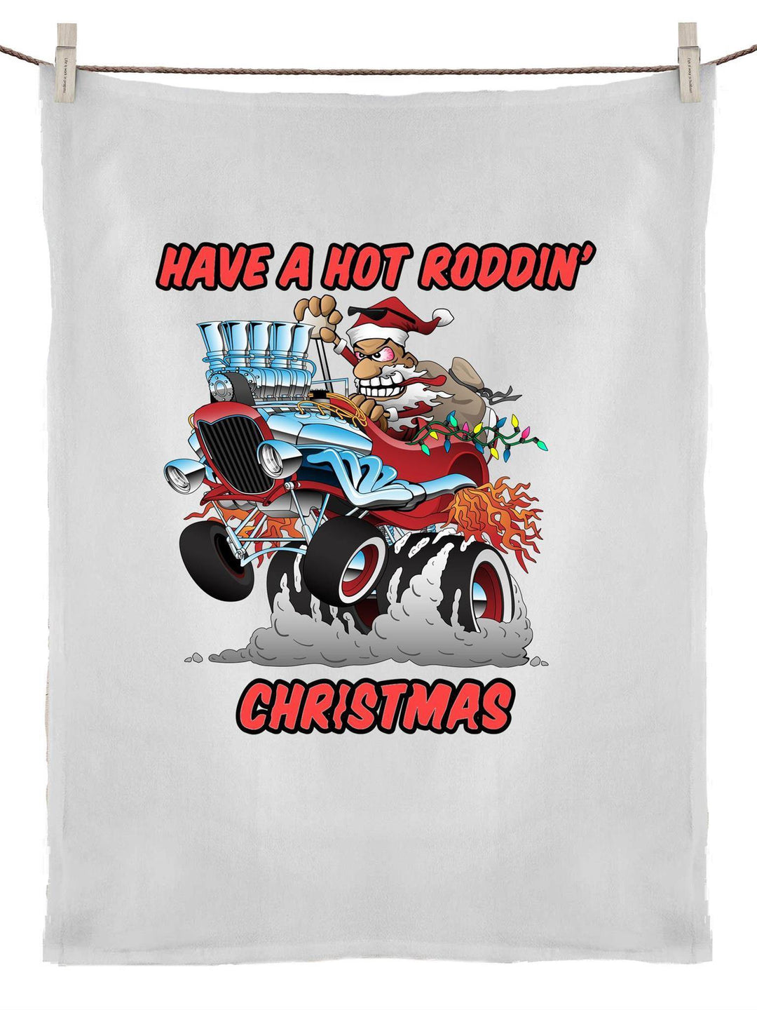 HOT RODDIN' CHRISTMAS Cotton Tea Towel