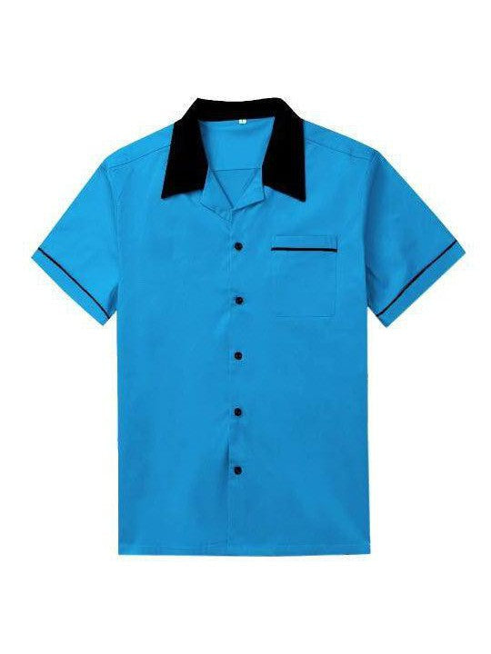 Mens Vintage Style Bowling Dress Shirt - BLUE