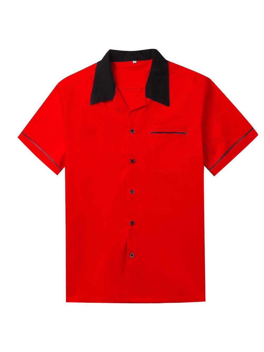 Mens Vintage Style Bowling Dress Shirt - RED