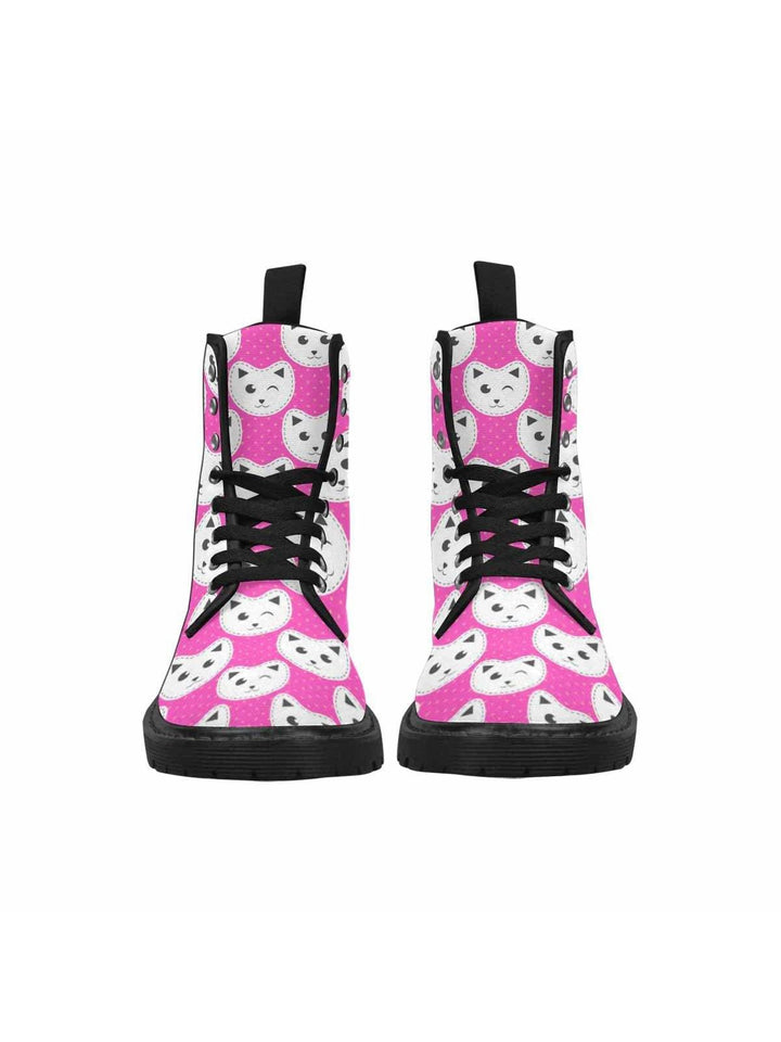 Pink Cats Lace Up Combat Boots