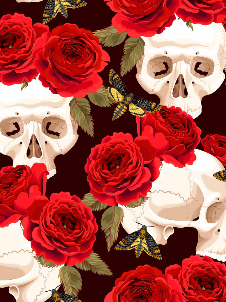 Skulls and Red Roses Boyleg Halter Swimsuit