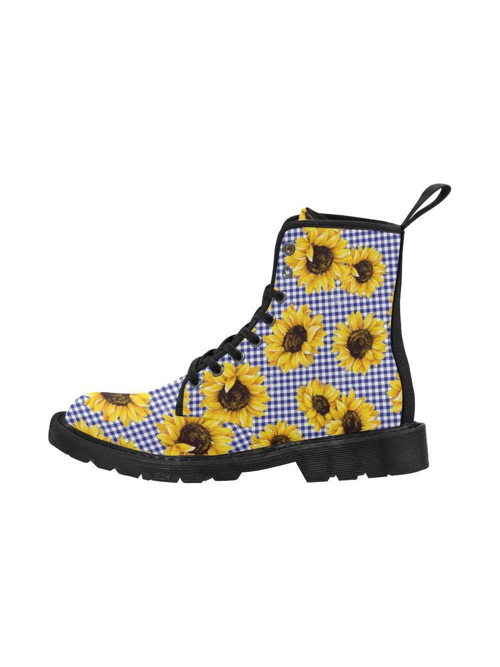 SUNFLOWERS GINGHAM Women's Lace Up Canvas Boots