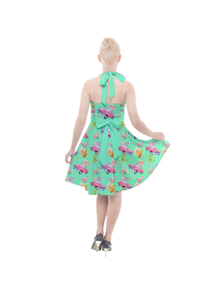 Tropical Christmas Halter Party Swing Dress