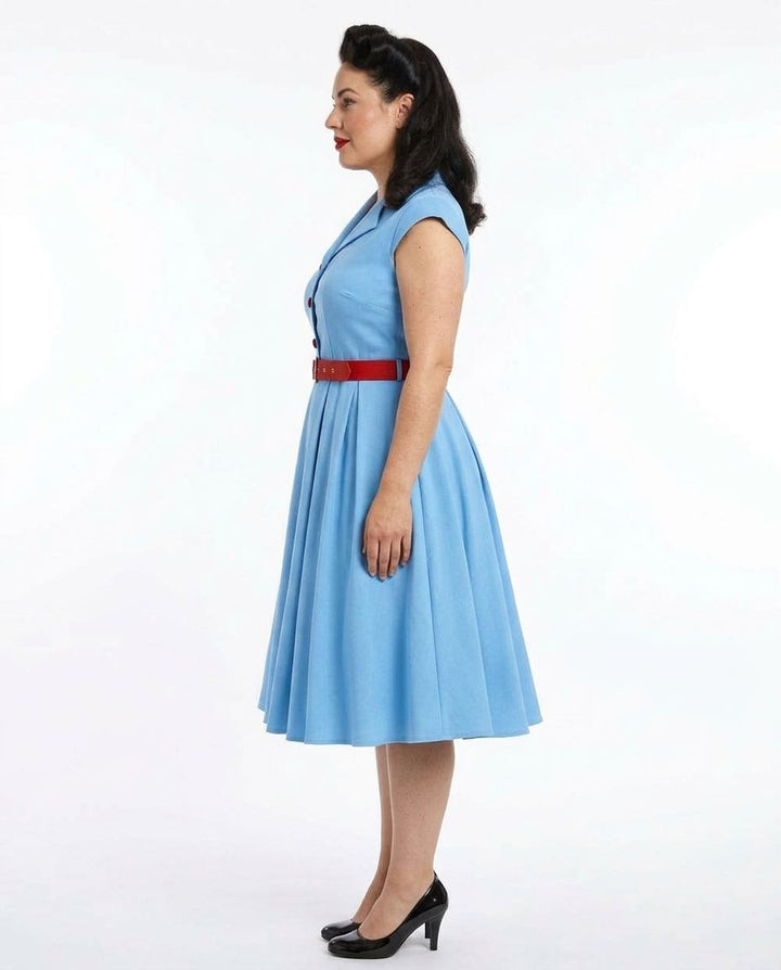Vintage Blue Swing Dress With Pockets