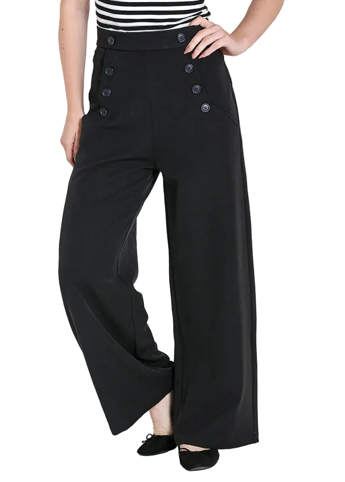Hell Bunny Carlie swing trousers black high waist wide leg retro vintage pants