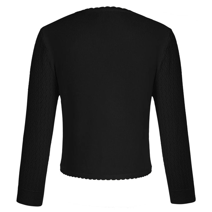 Belle Poque Hollow Knit Cropped Cardigan – Black