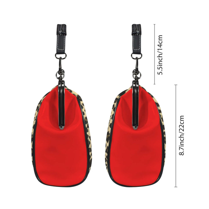Measure of Kisslock Vintage Handbag Purse – La Cheetah with red design and leopard print accents.