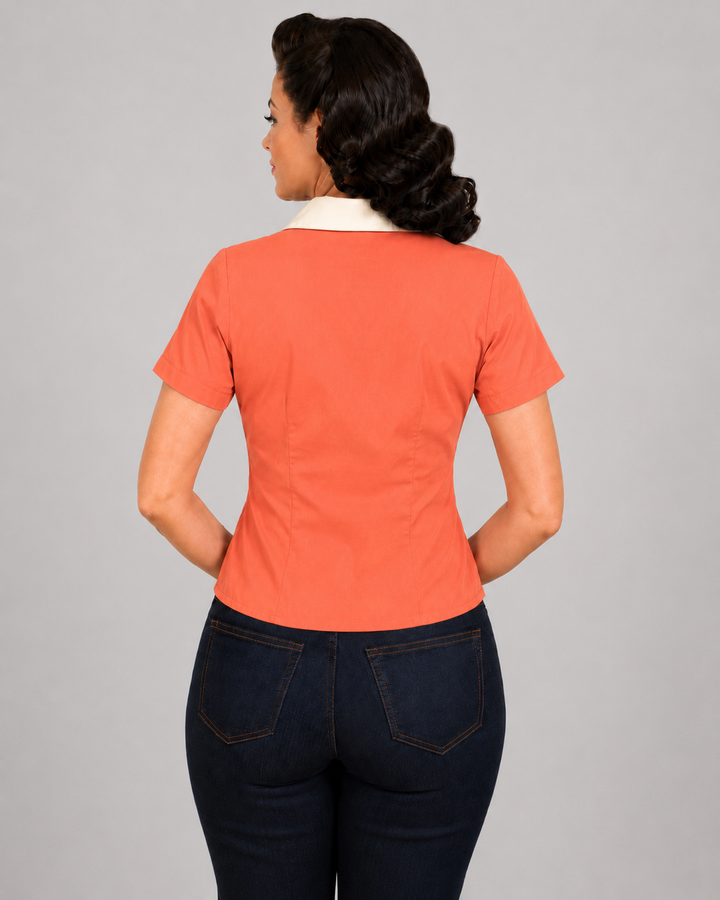 Peggy Sue Retro Contrast Collar Cotton Shirt