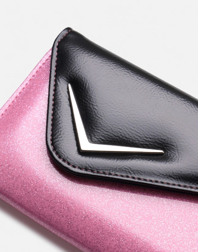 Liquorbrand Vega Pink Glitter Clutch - Retro Envelope Purse
