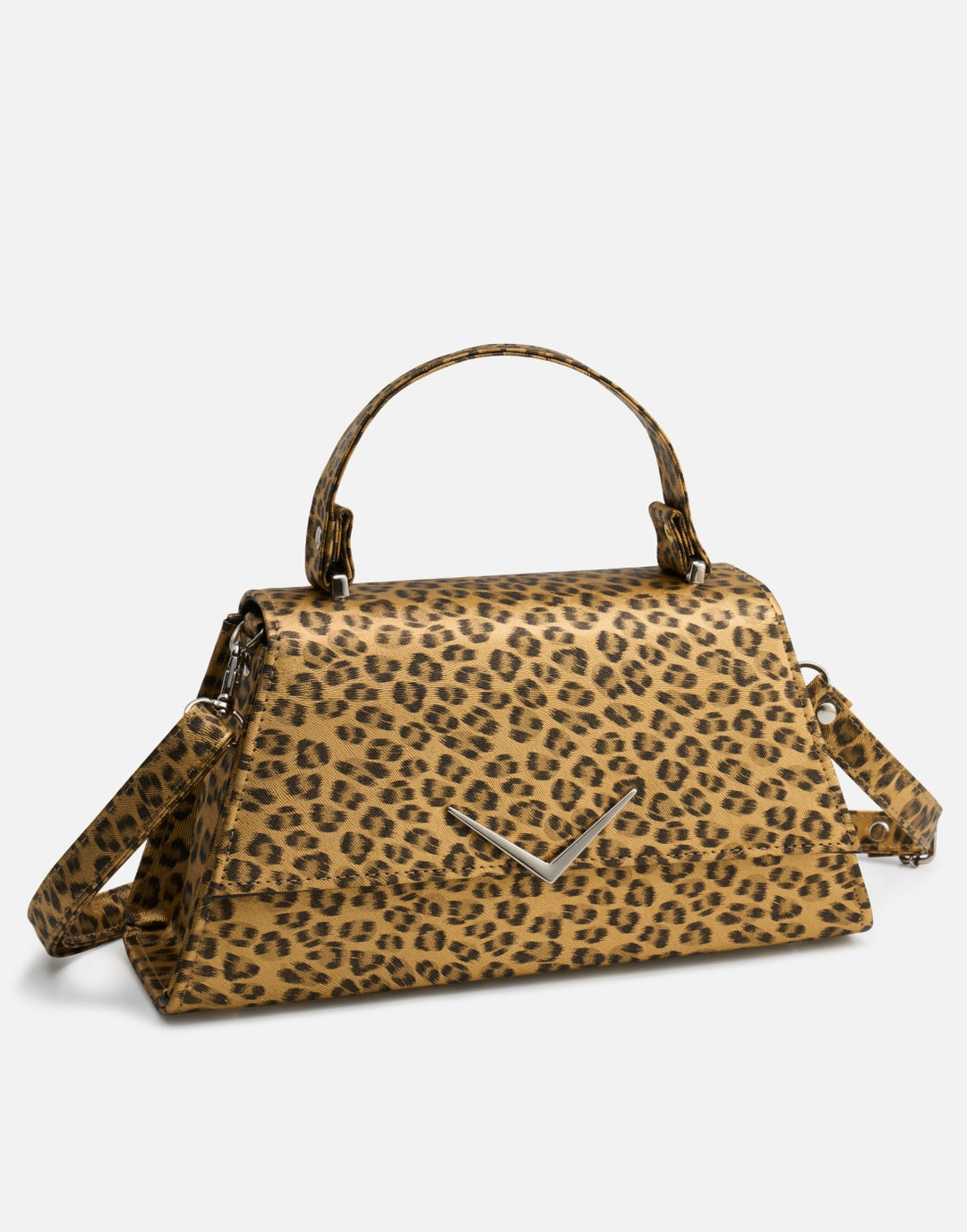 Liquorbrand gold leopard print rumbler handbag with structured vintage bowling bag shape top handle rockabilly style purse