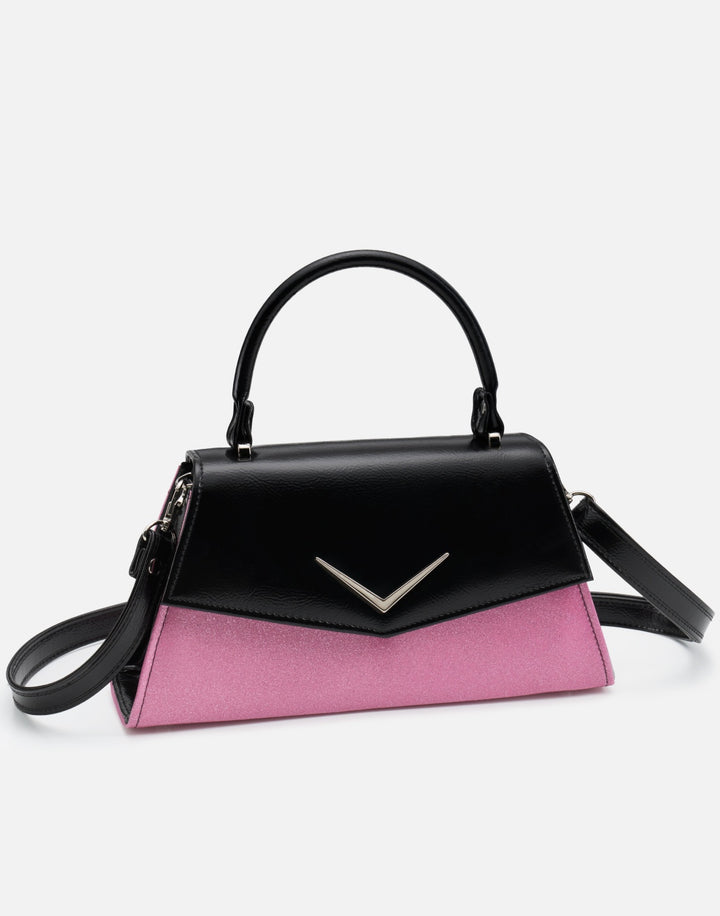 Liquorbrand Chevron Handbag – Black & Pink Rockabilly Bowling Bag