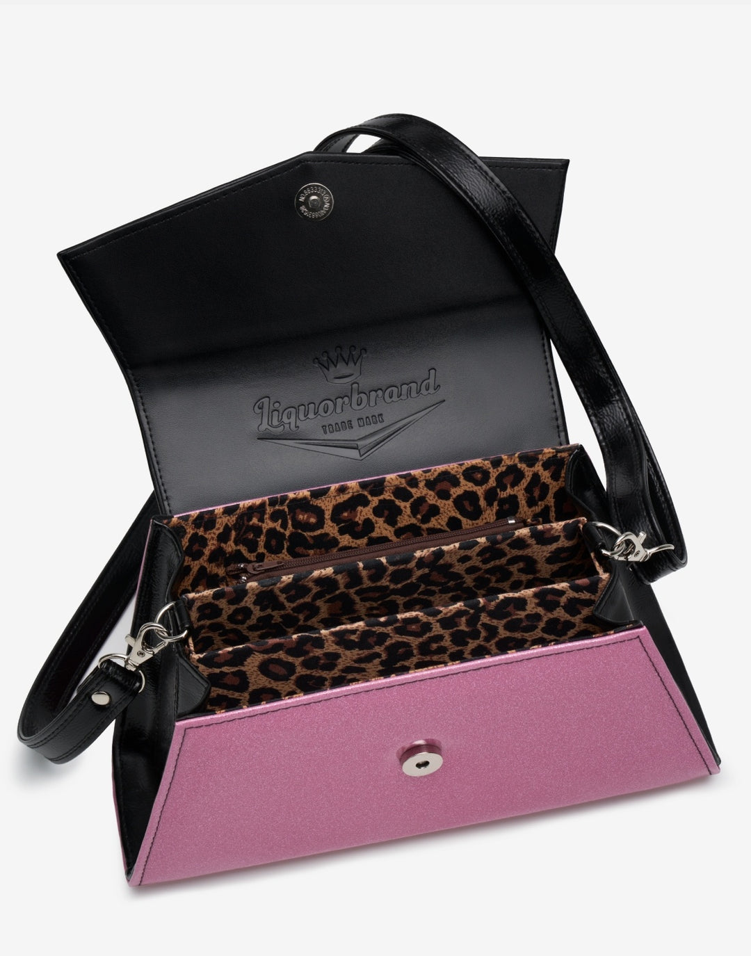 Liquorbrand Chevron Handbag – Black & Pink Rockabilly Bowling Bag