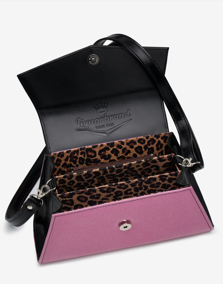 Liquorbrand Chevron Handbag – Black & Pink Rockabilly Bowling Bag