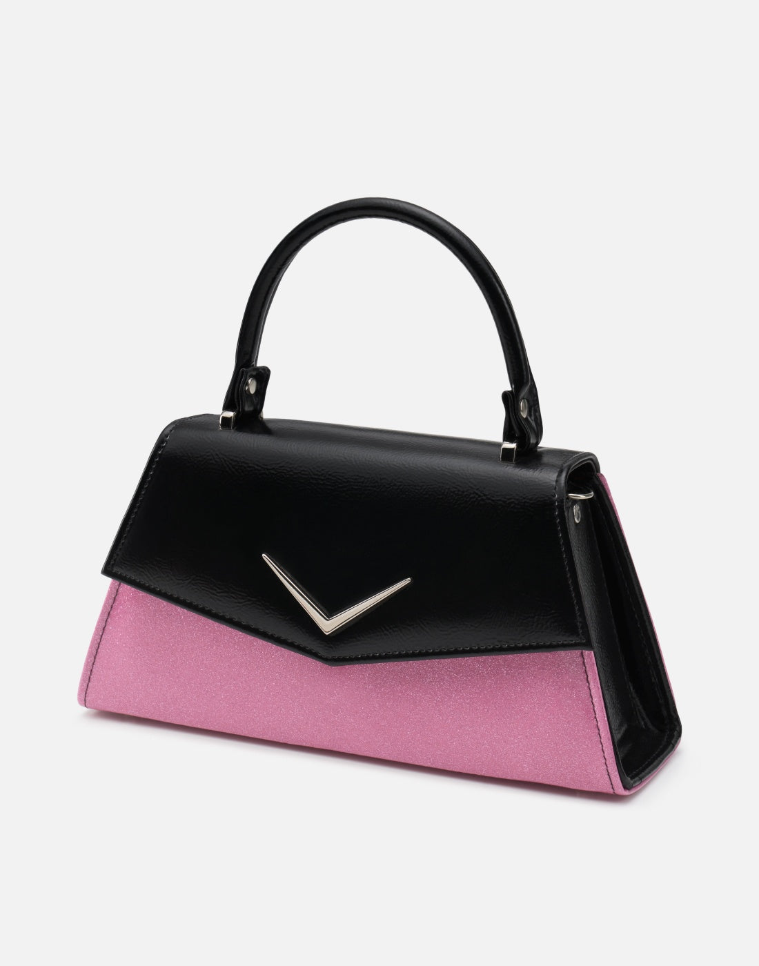 Liquorbrand black and pink chevron handbag with structured vintage bowling bag shape top handle rockabilly style purse