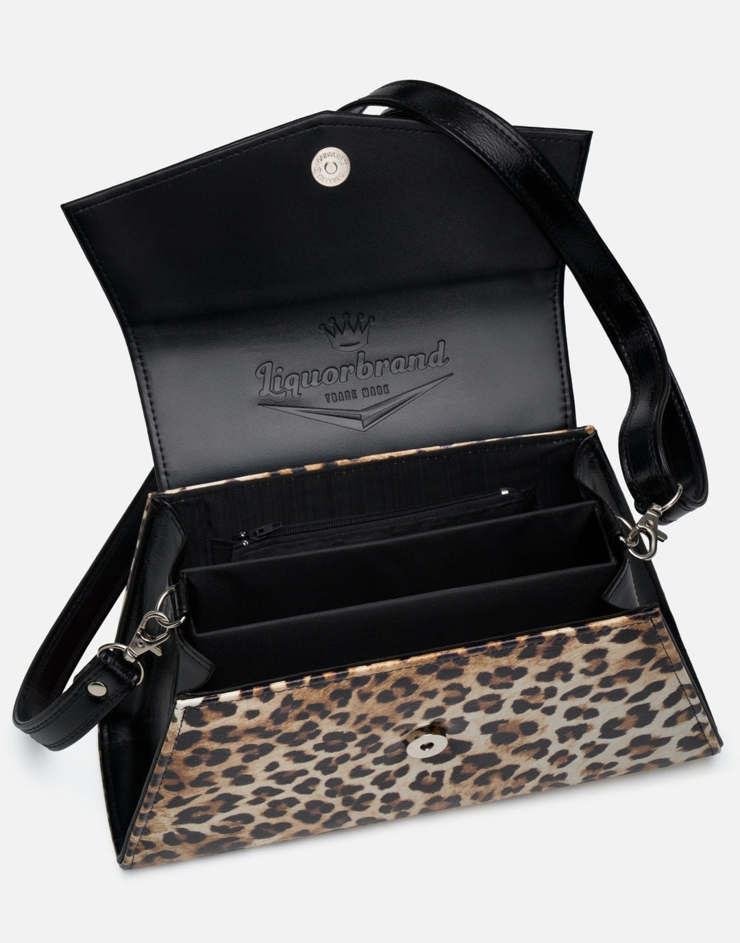 Liquorbrand Chevron Handbag – Black & Leopard Rockabilly Bowling Bag