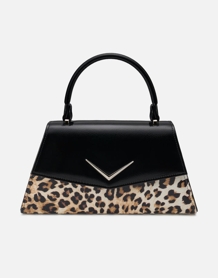 Liquorbrand Chevron Handbag – Black & Leopard Rockabilly Bowling Bag