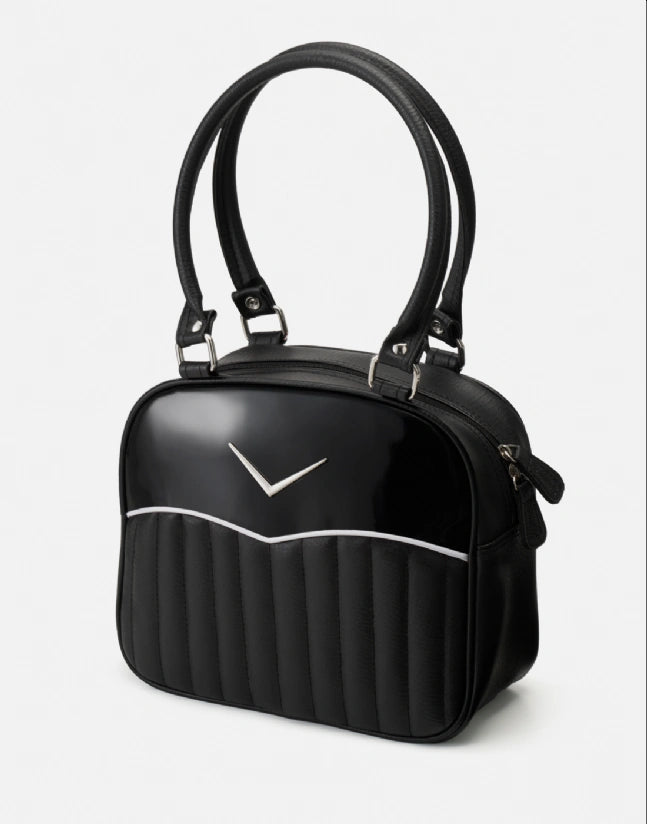 Liquorbrand Vega Black Bowler Bag - Retro Rockabilly Handbag