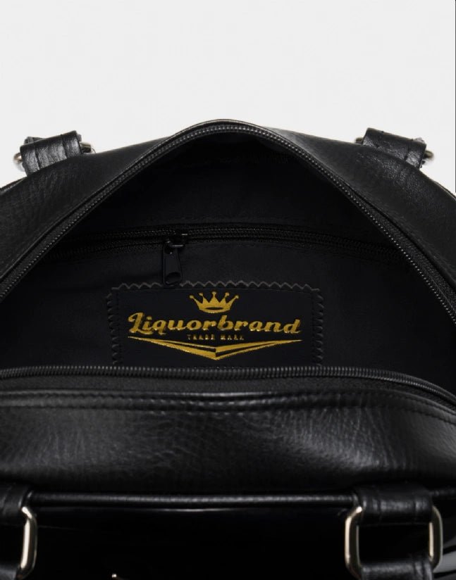Liquorbrand Vega Black Bowler Bag - Retro Rockabilly Handbag