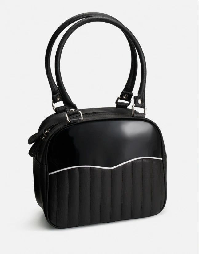 Liquorbrand Vega Black Bowler Bag - Retro Rockabilly Handbag
