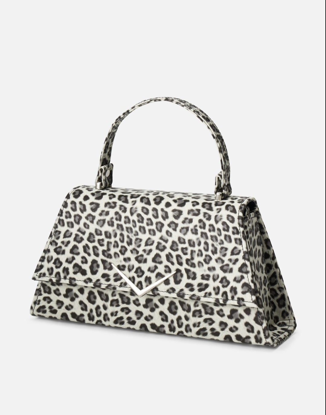 Liquorbrand snow leopard print rumbler handbag with structured vintage bowling bag shape top handle rockabilly style purse