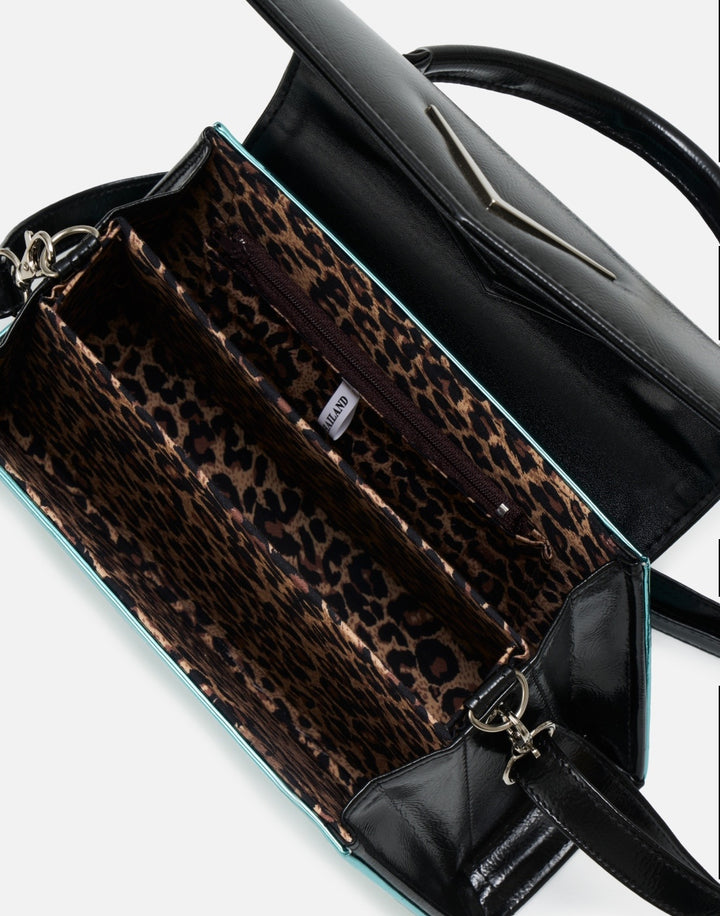 Liquorbrand Chevron Handbag – Black & Blue Rockabilly Bowling Bag