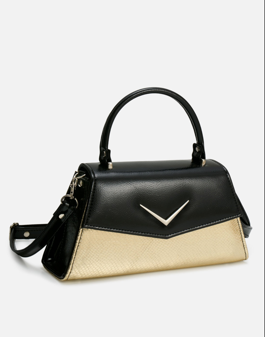 Liquorbrand Chevron Handbag – Black & Gold Snake Rockabilly Bowling Bag