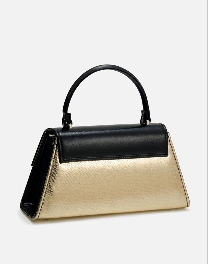 Liquorbrand Chevron Handbag – Black & Gold Snake Rockabilly Bowling Bag