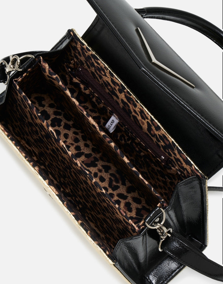 Liquorbrand Chevron Handbag – Black & Gold Snake Rockabilly Bowling Bag