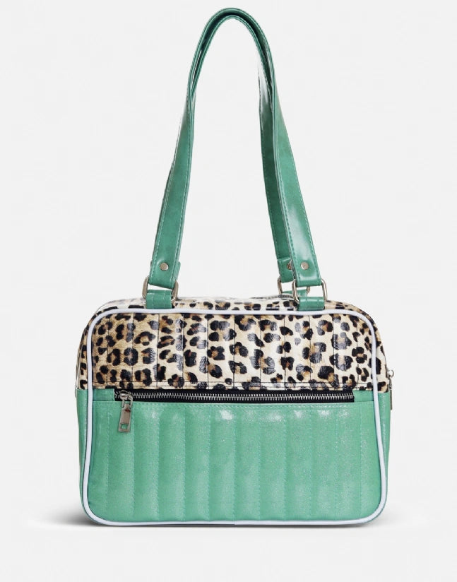 Liquorbrand Vixen Teal Leopard Bag - Retro Rockabilly Handbag