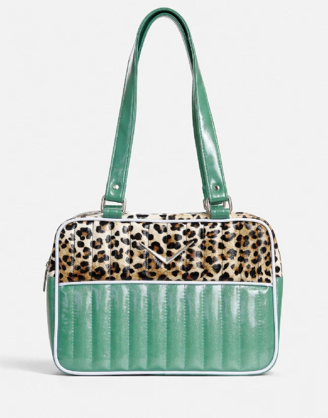 Liquorbrand Vixen Teal Leopard Bag - Retro Rockabilly Handbag
