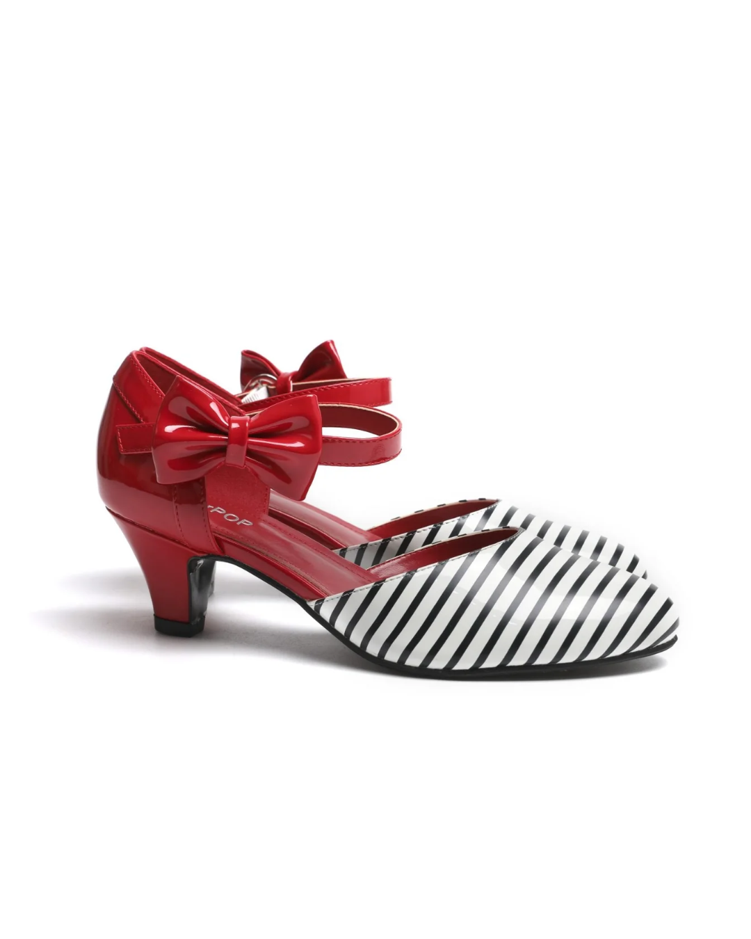 SugarPOP Jailhouse Rock retro Mary Jane shoes with red accents and striped design, perfect for any occasion.