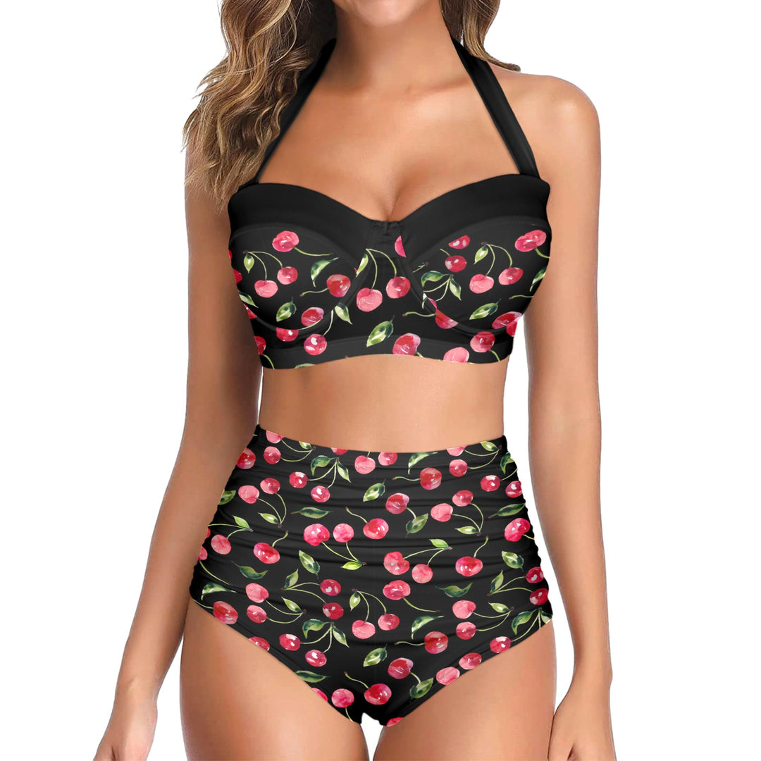 Cherry Bomb Black High-Waisted Bikini