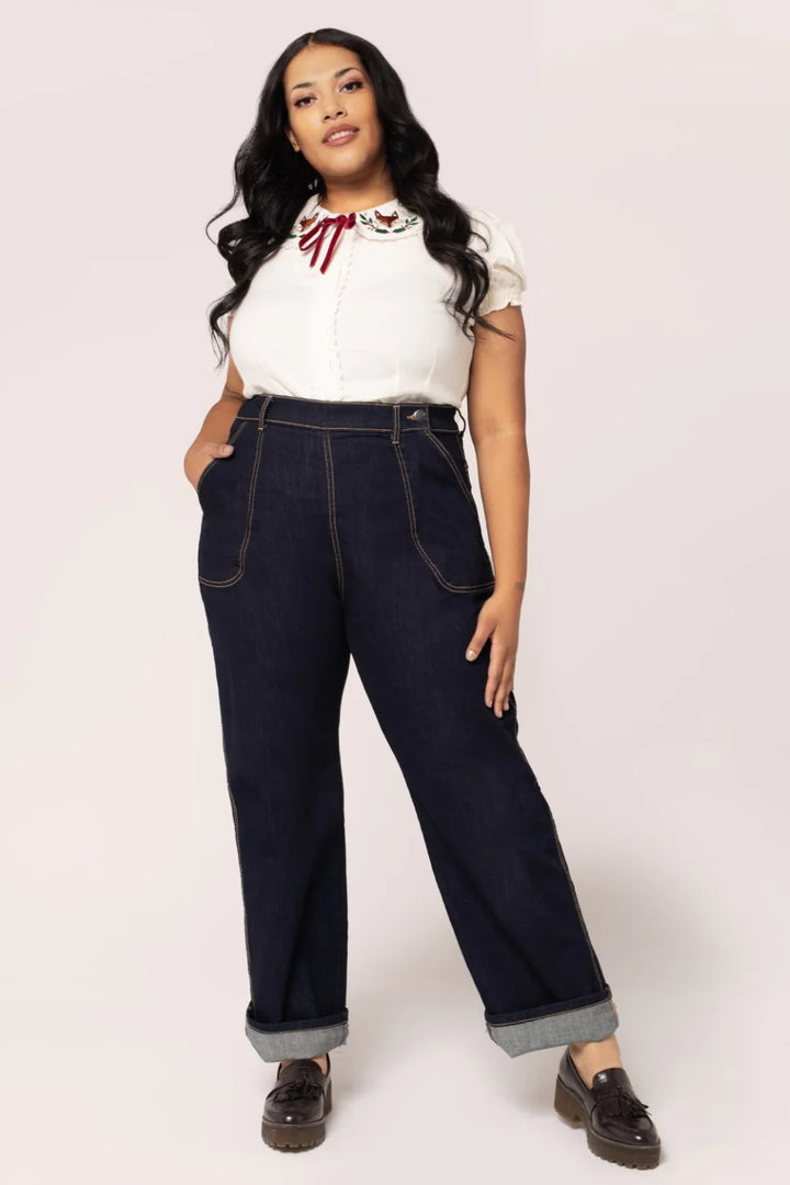 Hell Bunny Weston High Waisted Denim Trousers