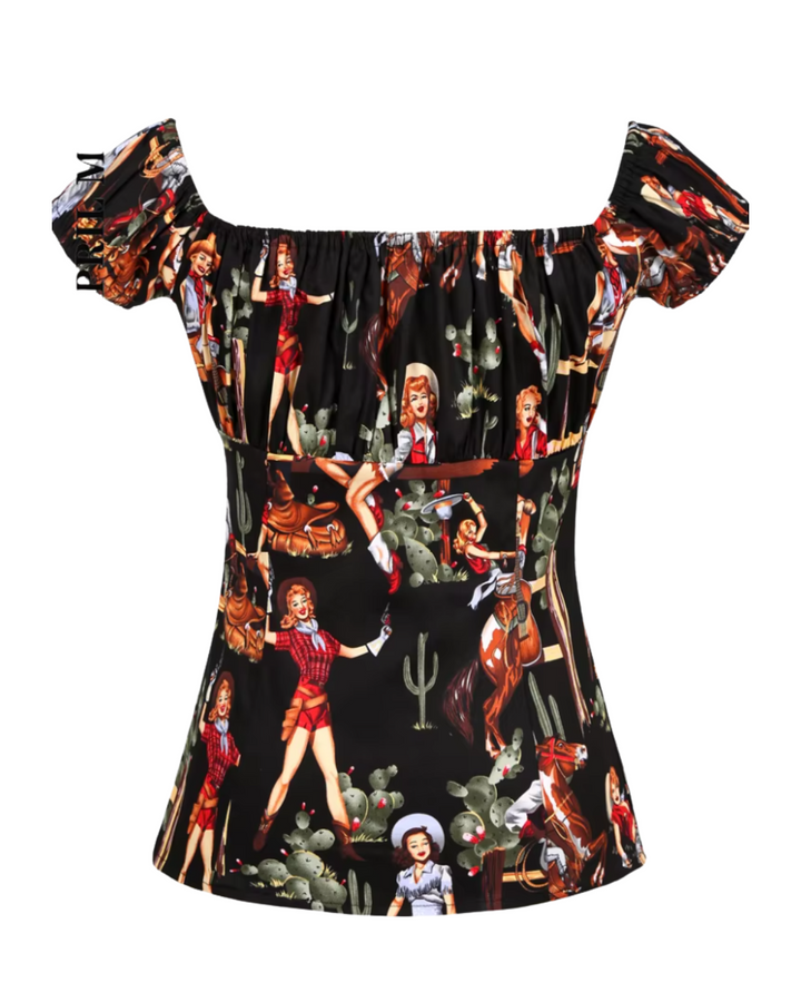 Cowgirl Black Peasant Style Top