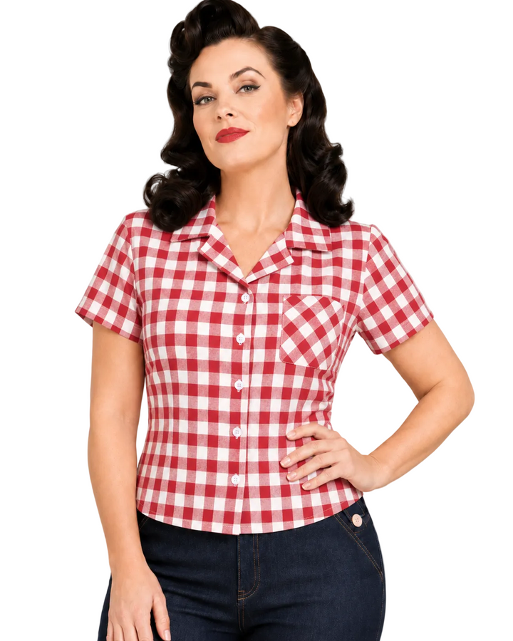 Gingham Gal Cotton Button Up Top | Poison Arrow Retro