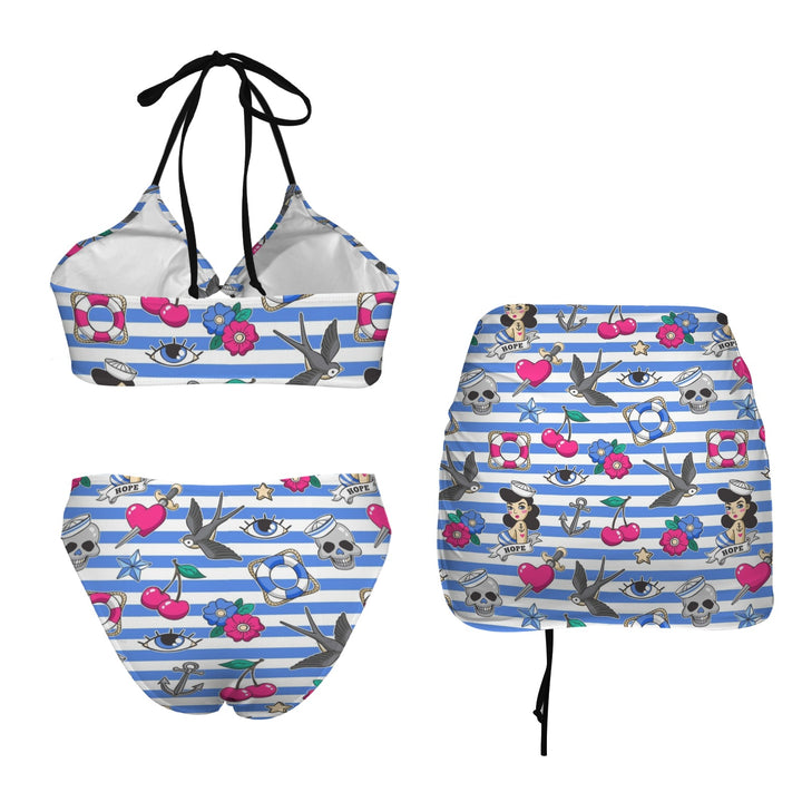 Sailor Gal Retro Bikini Set with Skirt