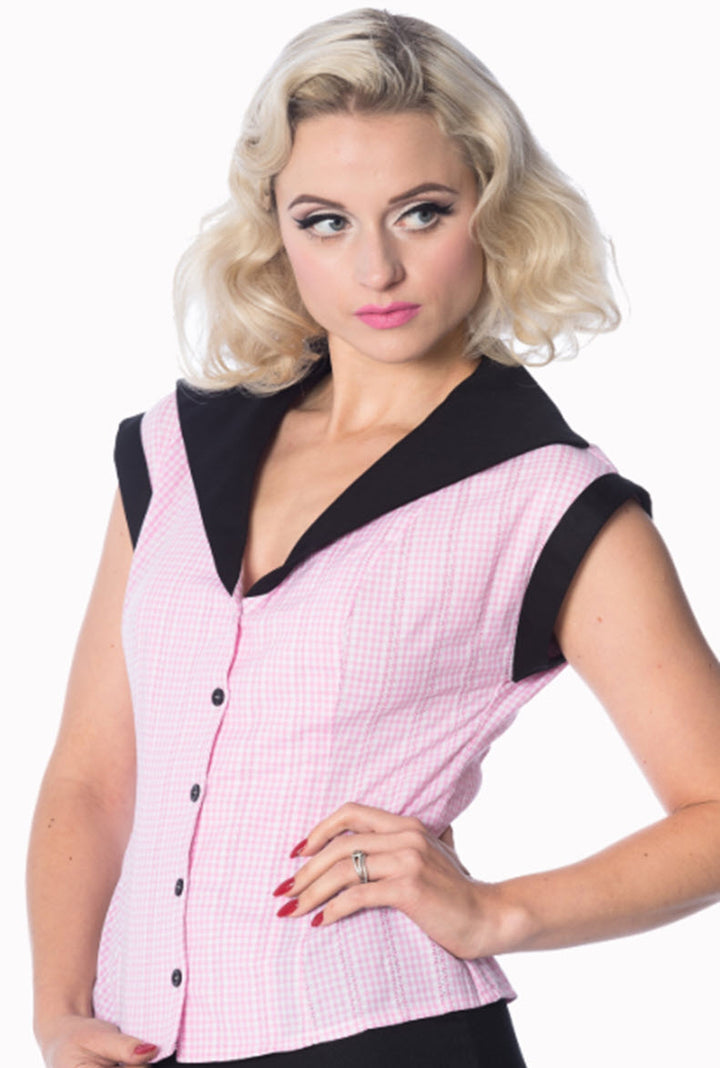 Grease Blouse Pink Gingham - BANNED RETRO UK