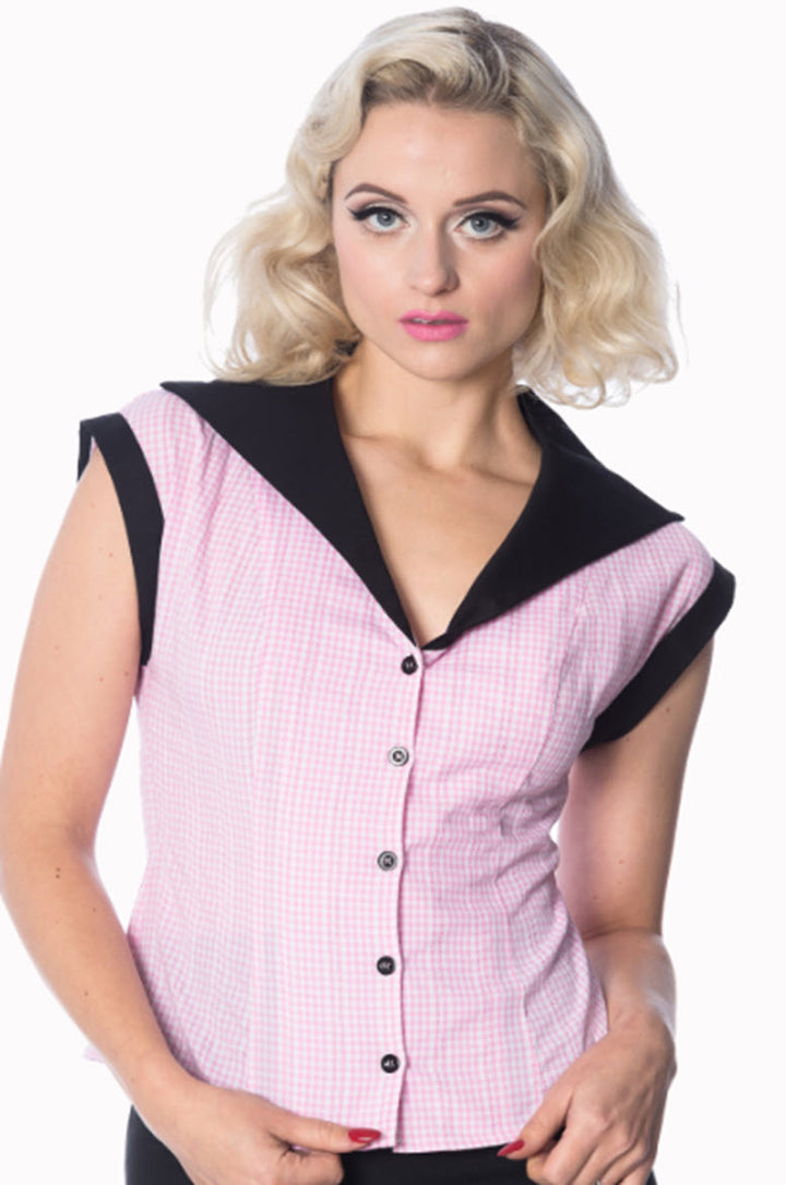 Grease Blouse Pink Gingham - BANNED RETRO UK
