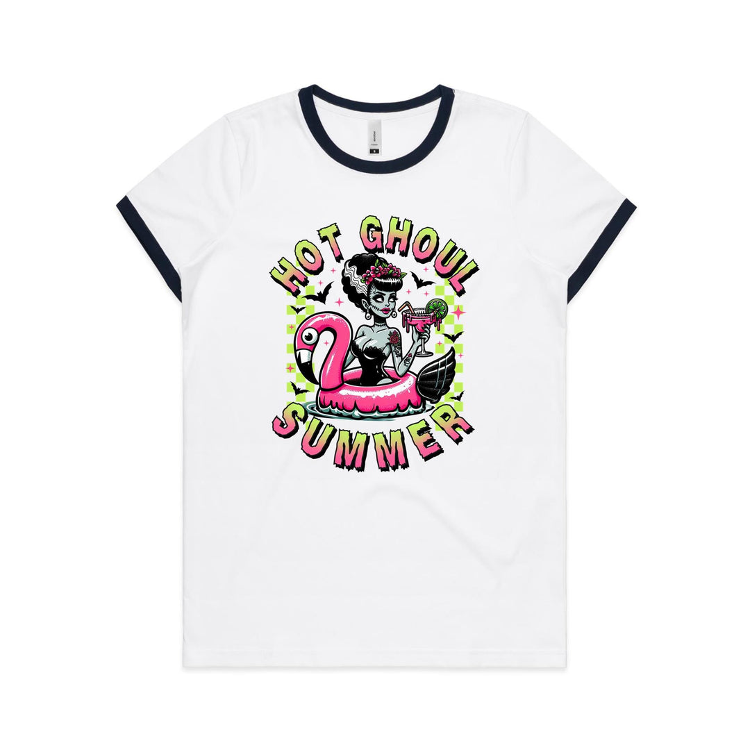 Hot Ghoul Summer Pink Flamingo Women's Ringer Tee