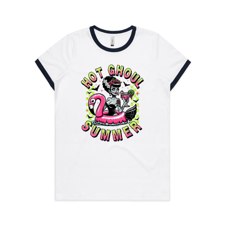 Hot Ghoul Summer Pink Flamingo Women's Ringer Tee