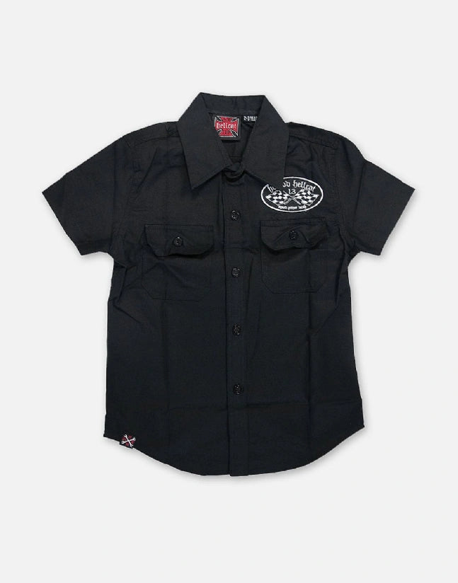 Hotrod Hellcat Wall Of Death Kids Worker Shirt Button Up
