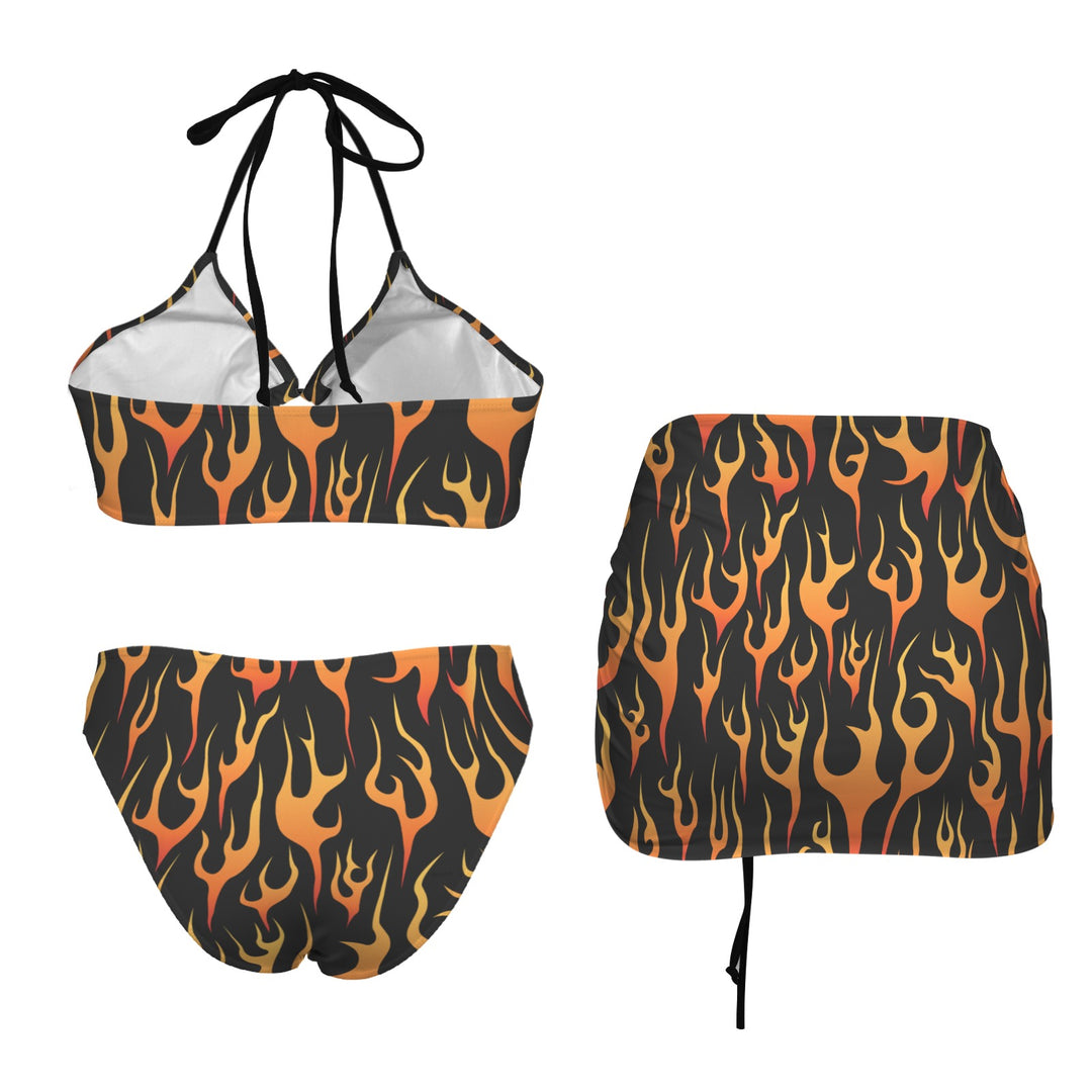 Flames Retro Bikini Set with Skirt